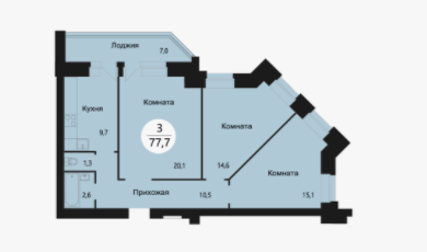 3-комнатная квартира 77,69 м2 ЖК «Сэлфорт»