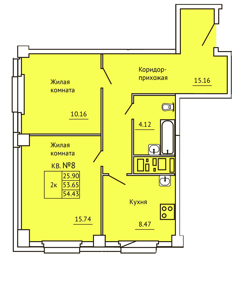 2-комнатная квартира 54,43 м2 ЖК «Панорама»