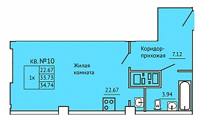 1-комнатная студия 34,74 м2 ЖК «Панорама»