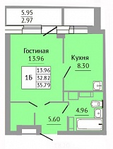 1-комнатная квартира 35,79 м2 ЖК «Добрые соседи»