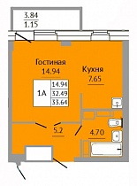 1-комнатная квартира 33,64 м2 ЖК «Добрые соседи»