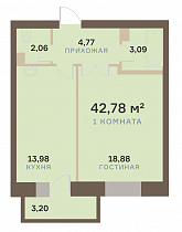 1-комнатная квартира 42,78 м2 ЖК «Александровский»