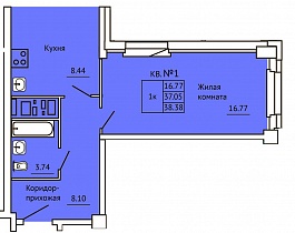 1-комнатная квартира 38,38 м2 ЖК «Панорама»