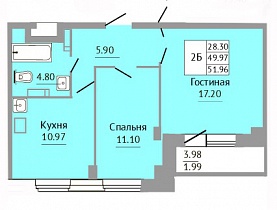 2-комнатная квартира 51,96 м2 ЖК «Добрые соседи»